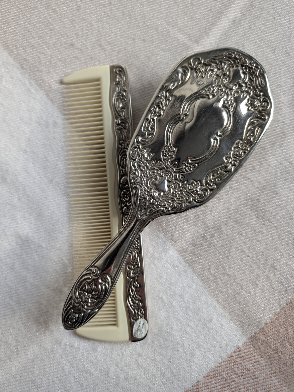 Vintage Silver Ornate Hair Brush and Comb Grooming Set